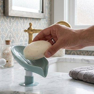 Porte savon à ventouse gris pâle, 'auto-drainage garde le savon au sec