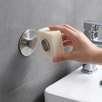 Porte savon aimanté mural, magnétique, à base ronde adhésive, en acier 