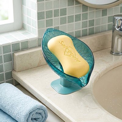 Porte savon bleu transparent,  base sur pied munie d'une ventouse puissante 