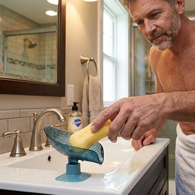 Porte savon , bleu transparent système d'évacuation automatique maintient le savon solide au sec 