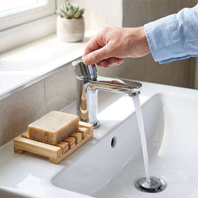 Porte savon bois clair de bambou, rainures de bois 