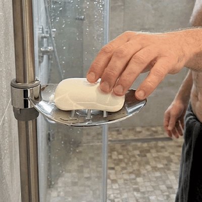Porte savon dans douche à suspendre sur une barre en forme de feuille couleur chrome 