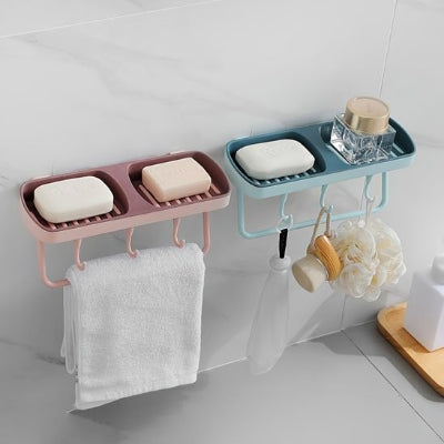 Porte savon dans douche double emplacement avec crochet et barre à suspendre