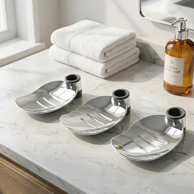 Porte savon dans douche en forme de feuille à suspendre sur une barre