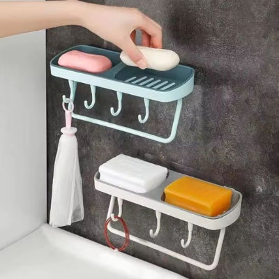 Porte savon dans douche mural double emplacement avec crochet et barre à suspendre