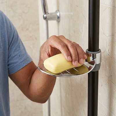 Porte savon dans douche réglable à installer sur une barre dans douche, forme de feuille
