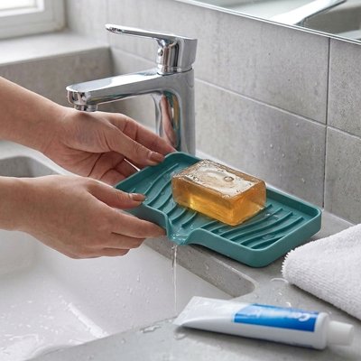 Porte savon douche antidérapant, bleu turquoise, en silicone 