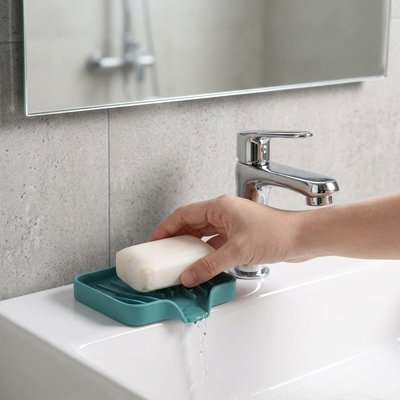 Porte savon douche antidérapant en silicone bleu turquoise rectangulaire