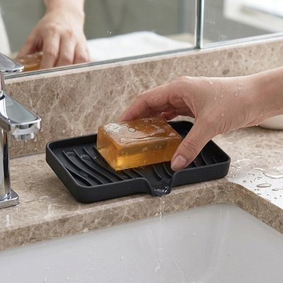 Porte savon douche antidérapant, noir, en silicone