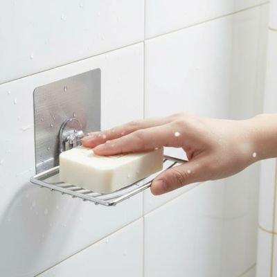 Porte savon douche argent , sans perforation, rectangle, chromé
