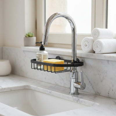 Porte savon douche avec crochets, étagère pour robinet fonctionnelle, grille