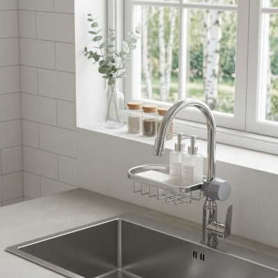 Porte savon douche chrome, avec crochets, étagère pour robinet, grille 
