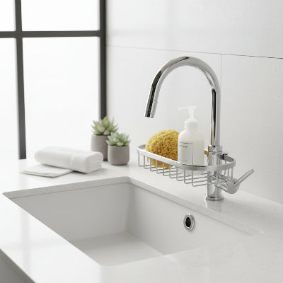 Porte savon douche chrome, étagère pour robinet, grille  