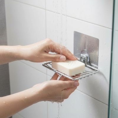 Porte savon douche, chromé, mural sans perforation Grille à fils métalliques incurvé