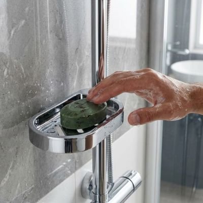 Porte savon douche chrome, ovale, avec trous d'évacuation
