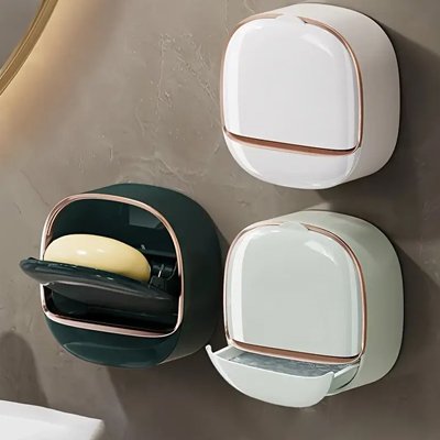 Porte savon douche Design rabattable innovant boites, boite couleur olive, blanc, vert clair brillants
