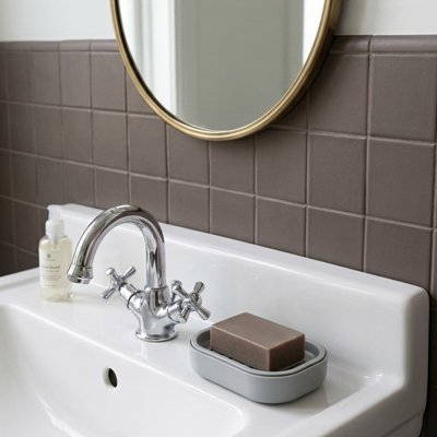 Porte savon douche double couche en plastique avec drain,  bords arrondis, gris 