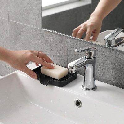 Porte savon douche en silicone, noir, rectangle 