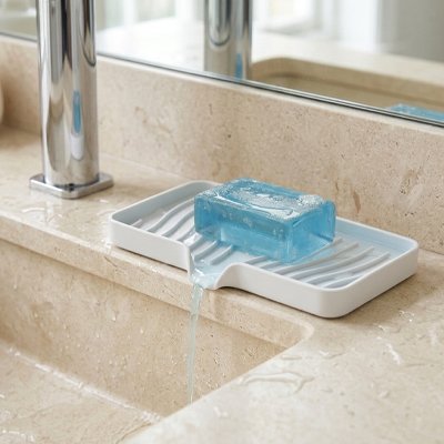 Porte savon douche en silicone, souple antidérapant, blanc