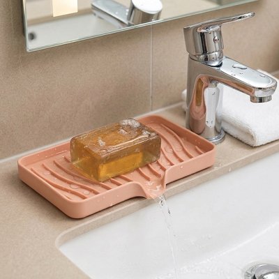 Porte savon douche grand format, antidérapant, en silicone, rose 