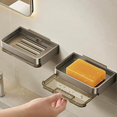 Porte savon douche mural gris tiroir d'évacuation