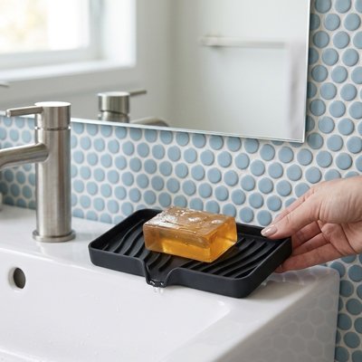 Porte savon douche noir en silicone, antidérapant 