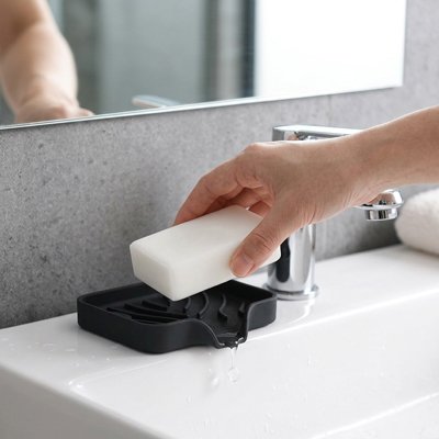 Porte savon douche  noir en silicone, avec evacuation