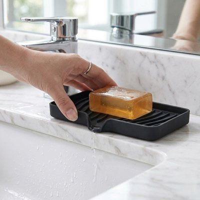 Porte savon douche, noir en silicone, rectangle 