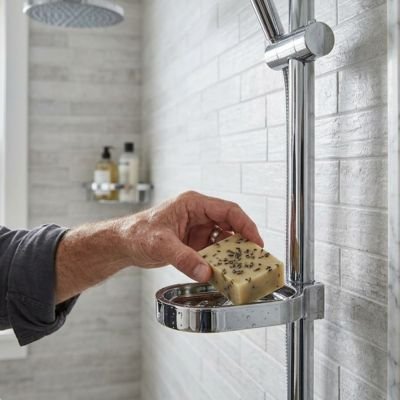 Porte savon douche ovale, chrome à clipser sur la barre verticale