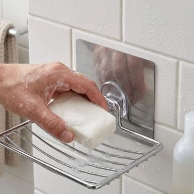 Porte savon douche, sans perforation, chromé, Grille à fils métalliques incurvé