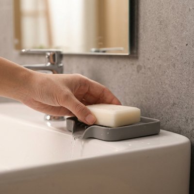 Porte savon gris rectangulaire, Fond antidérapant avec grille