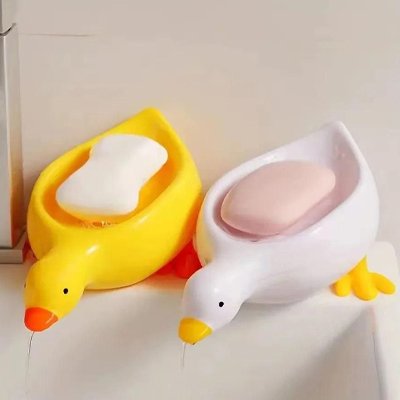 Porte savon jaune ou blanc auto-drainant en forme de canard mignon