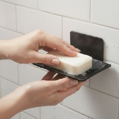 Porte savon mural, Auto-adhésif, noir avec Trou de drainage, rectangulaire 