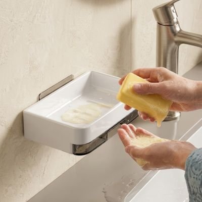 Porte savon mural blanc Installation sans perçage avec Collecteur d'eau inférieur