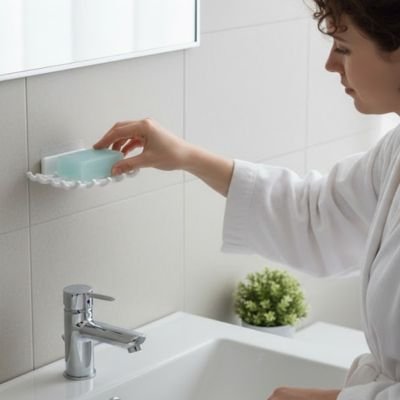 Porte savon mural blanc, Permet à l'eau de s'écouler rapidement pour garder le savon au sec