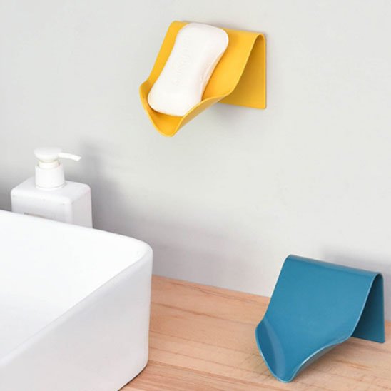 Porte savon mural en plastique simple avec gouttière d'écoulement