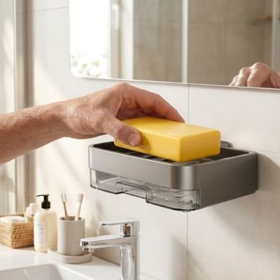 Porte savon mural gris avec Collecteur d'eau inférieur