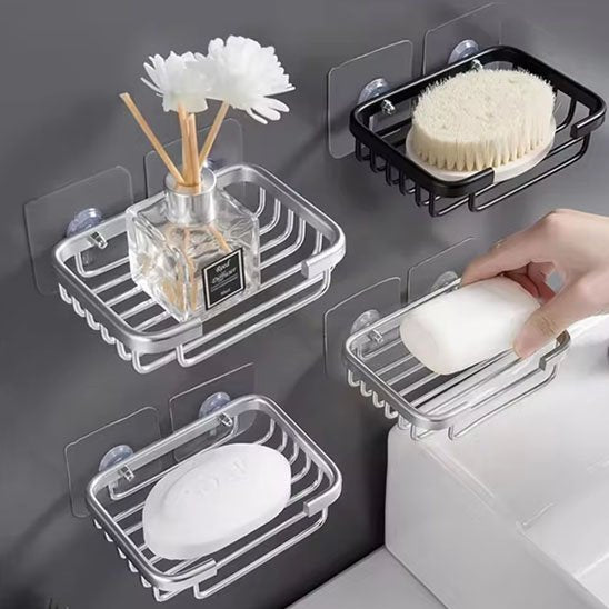 Porte savon pour douche avec fixation adhésive patch puissant argent et noir