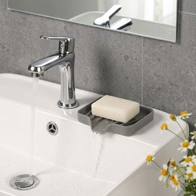 Porte savon rectangulaire Surface inclinée pour meilleure évacuation de l'eau gris 