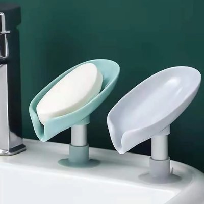 Porte savon vert ou gris, forme en feuille permet à l'eau de s'écouler directement dans le lavabo.