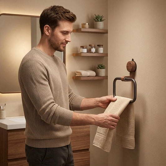 Porte serviette anneau en noyer forme élégante rectangle accroche adhésive