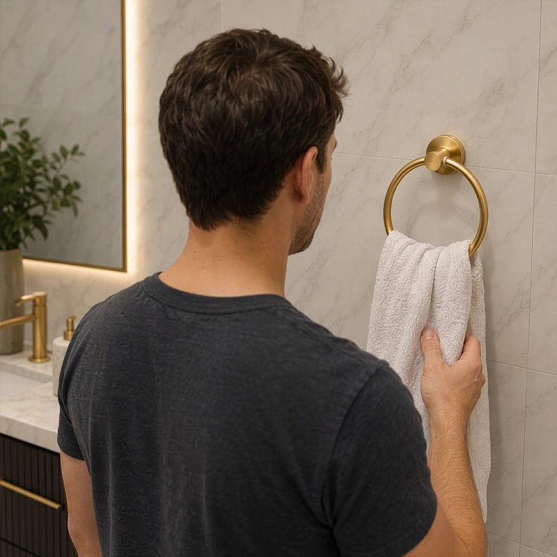 Porte serviette doré mat moderne en forme d'anneau