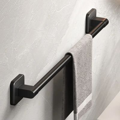 Porte serviette mural salle de bain auto-adhésive, barre moderne noire mât