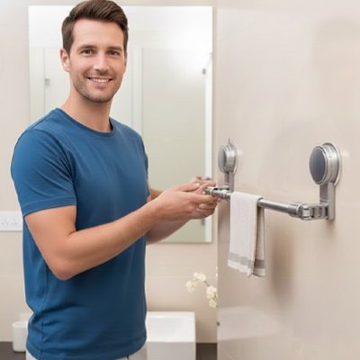 Porte serviette mural salle de bain chrome intemporel accroche avec ventouse     