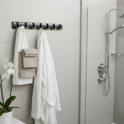 porte serviette mural salle de bain, crochets pliants noirs 