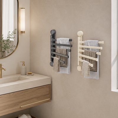 Porte serviette mural salle de bain gris ou blanc moderne 