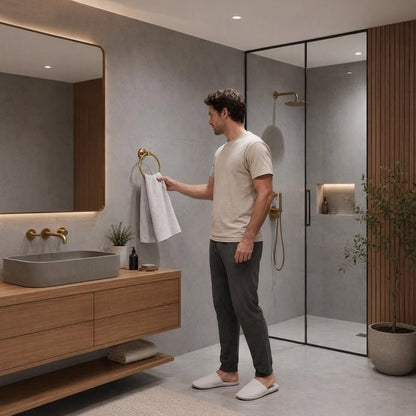 Porte serviette pour salle de bain en forme d'anneau doré