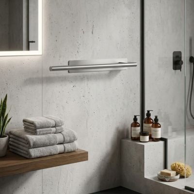 Porte serviette salle de bain barre silmple arrondie Double Adhésif chrome