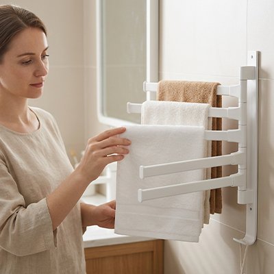 Porte serviette salle de bain blanc à plusieurs branche mural