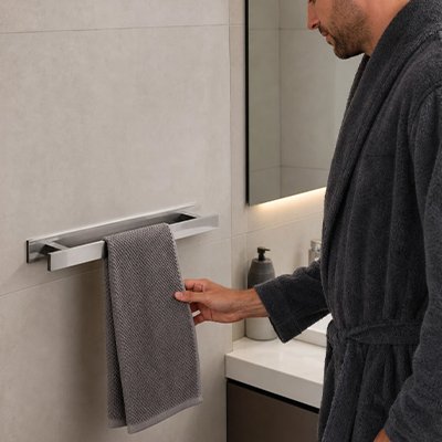 Porte serviette salle de bain Design gris mat,  sans perçage, élégant Support robuste